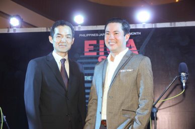 from right: AKIRA Co Owner & Managing Director Ricky Laudico and Japan Foundation Managing Dir Shuji Takatori at the Shang East Wing where the opening of Eiga Sai fest was held. The Eiga Sai Japanese Film Festival will screen films for free from July 4 to 13, 2014 at the Shang Cineplex, Shang Rila Plaza Mall. Photo by Jude Bautista