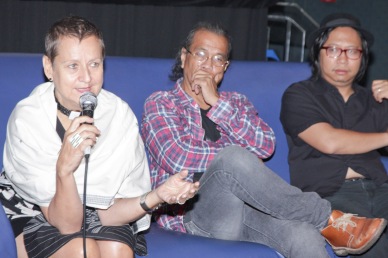 from left: Goethe Inst Phil Dir. Petra Raymond, MCL Founder Prof Jonas Baes.  and Francis De Veyra (RADIOACTIVESAGO PROJECT). Catch Silent films for free with live scoring by the hottest bands at the Intl Silent Film Fest at Shang Cineplex, Shang Rila Plaza Mall from Aug 28-31, 2014. Photo by Jude Bautista 