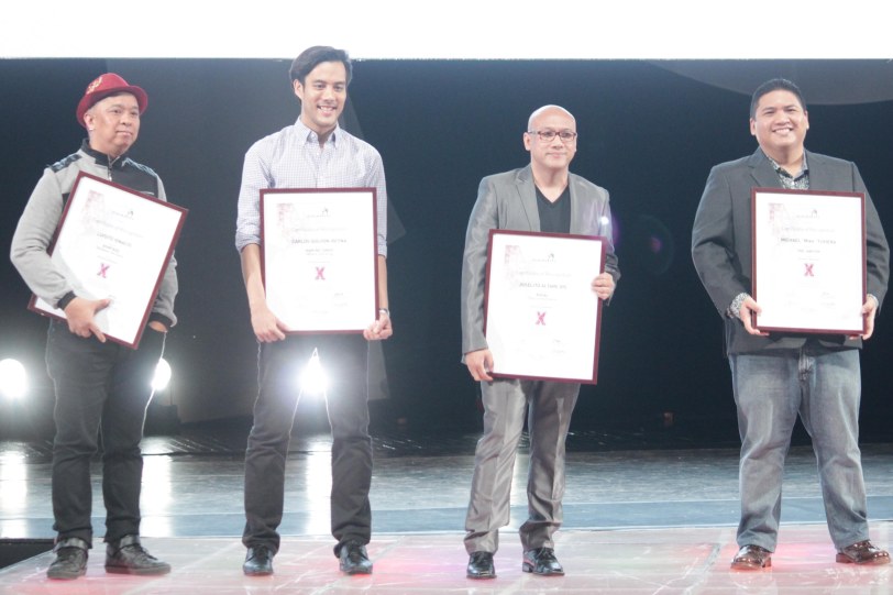 Director’s Showcase from left: Louie Ignacio (ASINTADO), cast member Rafa Siguion Reyna representing his father Carlitos Siguion-Reyna (HARI NG TONDO), Jay Altarejos (KASAL) and Michael Tuviera (THE JANITOR); not in photo is Joel Lamangan (HUSTISYA). The Cinemalaya X Awards was held last August 10, 2014 at the CCP. Watch out for Cinemalaya films’ commercial release in the coming months. Photo by Jude Bautista