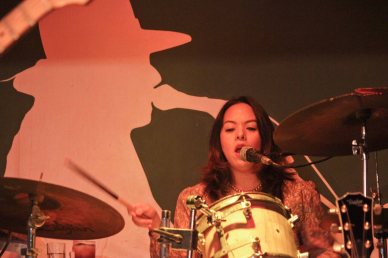 Maegan Aguilar on drums and vocals for LAHI in Ka Freddie’s Bar, Adriatico cor Pedro Gil, Malate Manila. Photo was taken February 2013, Maegan is now with THE GLASS CHERRY BREAKERS with Sammy Asuncion scoring live for CURRO VARGAS, August 31, 2014 5pm Sunday. Photo by Jude Bautista.