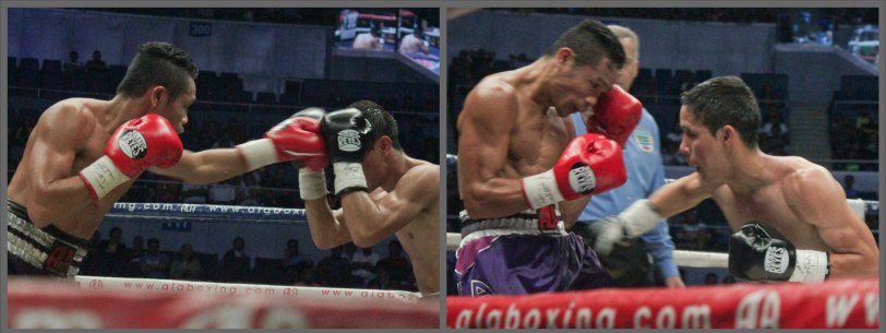from left: Nietes’ jab penetrates defense, Parra comes back w body shot. PINOY PRIDE 30 D-Day was held at the SMART Araneta Coliseum last March 28, 2015. Photo by Jude Bautista