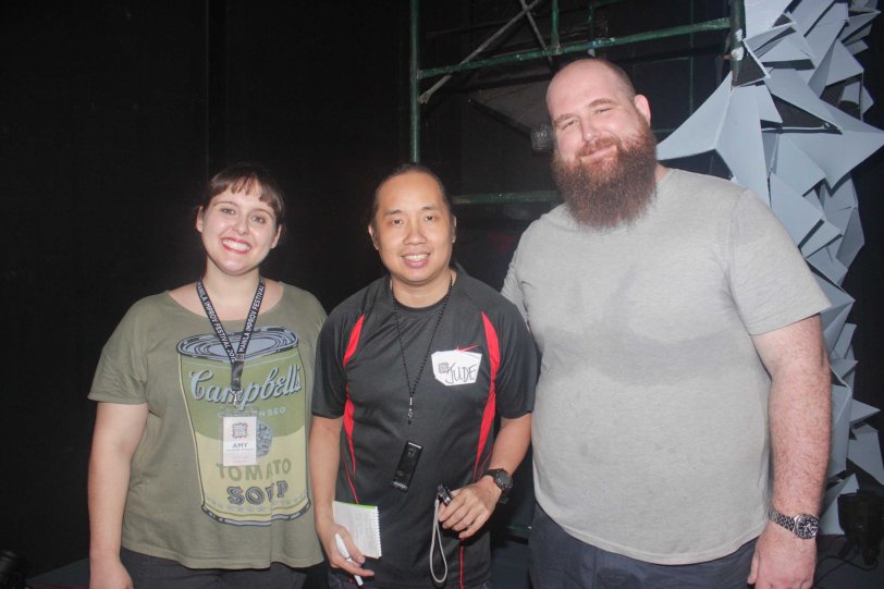 Jude Bautista (center) with Eastern European Grandparents Amy Currie and Luke Rimmelzwaan of IMPROMAFIA from Brisbane, Australia. The 3rd International Manila Improv Festival runs from July 8-12, 2015 at the PETA Theater Center. Photo by Jude Bautista.