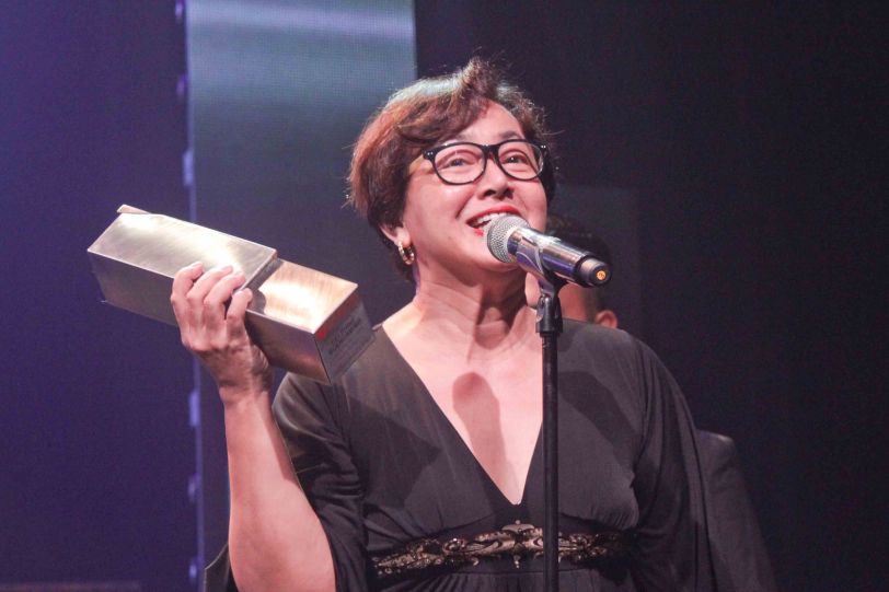 Shamaine Buencamino received the award for Delphine Buencamino who won Female Lead Performer In a Musical for MABINING MANDIRIGMA. The 8th Philstage Gawad Buhay was held at Onstage Greenbelt last April 28, 2016. Photo by Jude Bautista