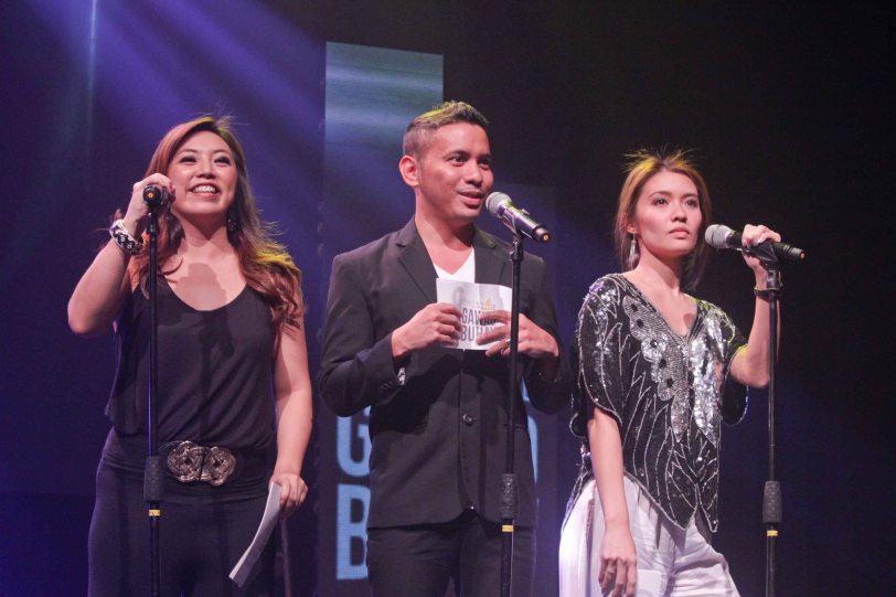Presenters from left: Caisa Borromeo, John Herrera and Giannina Ocampo. The 8th Philstage Gawad Buhay was held at Onstage Greenbelt last April 28, 2016. Photo by Jude Bautista