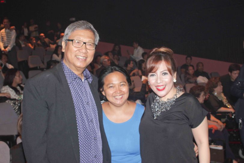 from left: Dr. Nick Tiongson Original Librettist awardee, Events Coordinator Lee Cundañgan and Actress Liesl Batucan. The 8th Philstage Gawad Buhay was held at Onstage Greenbelt last April 28, 2016. Photo by Jude Bautista