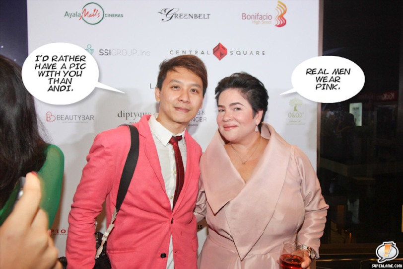 Dexter Matilla meets Cannes Best Actress Jaclyn Jose. Catch the 21st French Film Festival from June 8 to 14, 2016 at the Greenbelt 3 Cinemas and the Bonifacio High Street Cinemas. The fest includes Pinoy films IMBISIBOL & MANANG BIRING on June 12 at Greenbelt. Photo by Jude Bautista 
